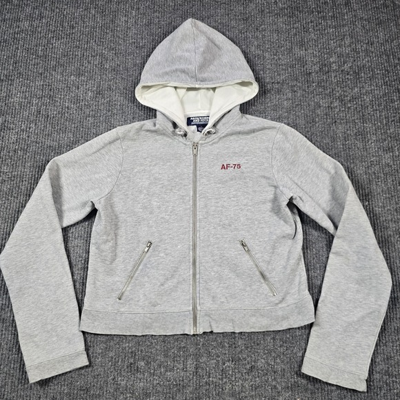 Abercrombie & Fitch Tops - Abercrombie & Fitch Hoodie Womens Large Gray AF-75 Zip Sweatshirt‎ Cropped Y2K
